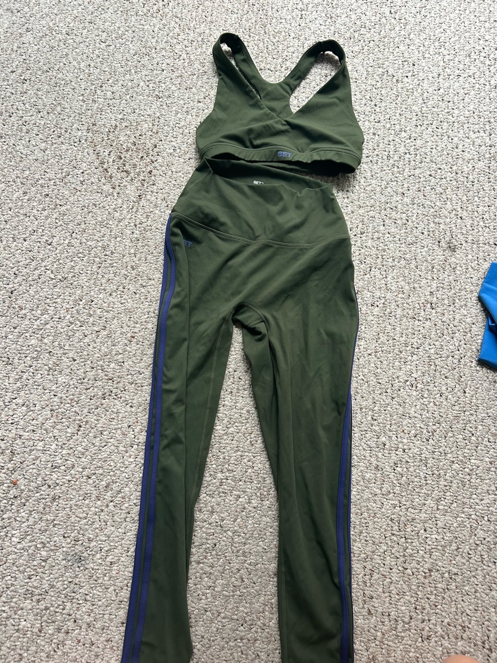 SET Active Olive Green High-Waist Leggings with Navy Side Stripe